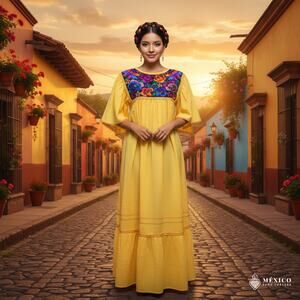 Mexican hand made tunic Yellow S-M